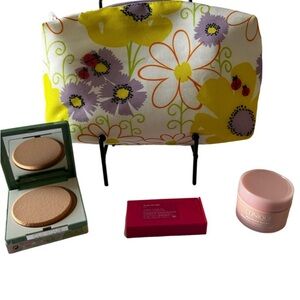 Clinique Skincare Set with Pink Jar and Floral Pouch